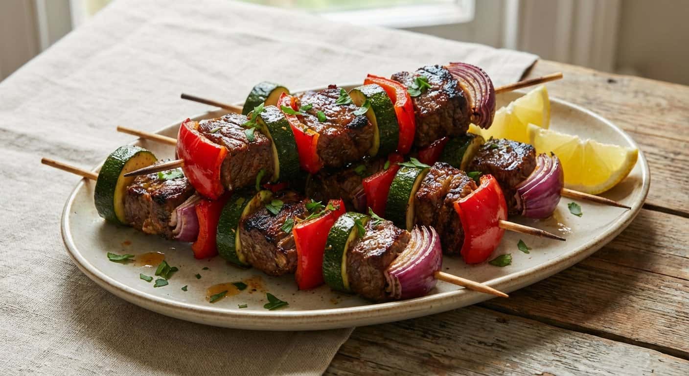 Brochetas de Ternera con Calabacín y Pimentón Dulce