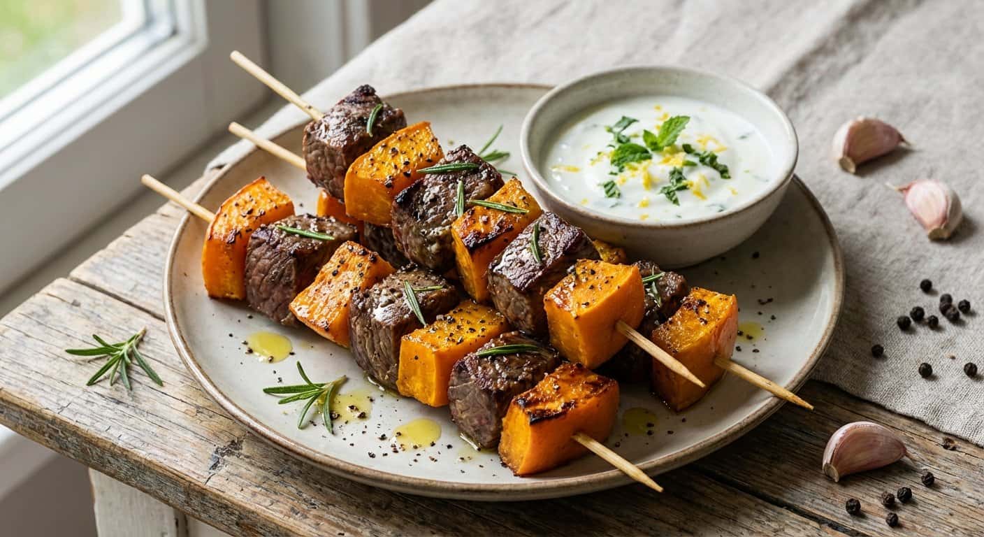 Brochetas de Ternera con Calabaza y Pimienta Negra