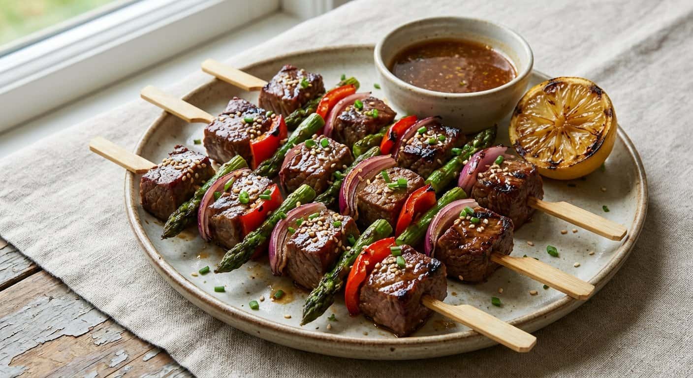 Brochetas de Ternera con Espárragos y Jengibre