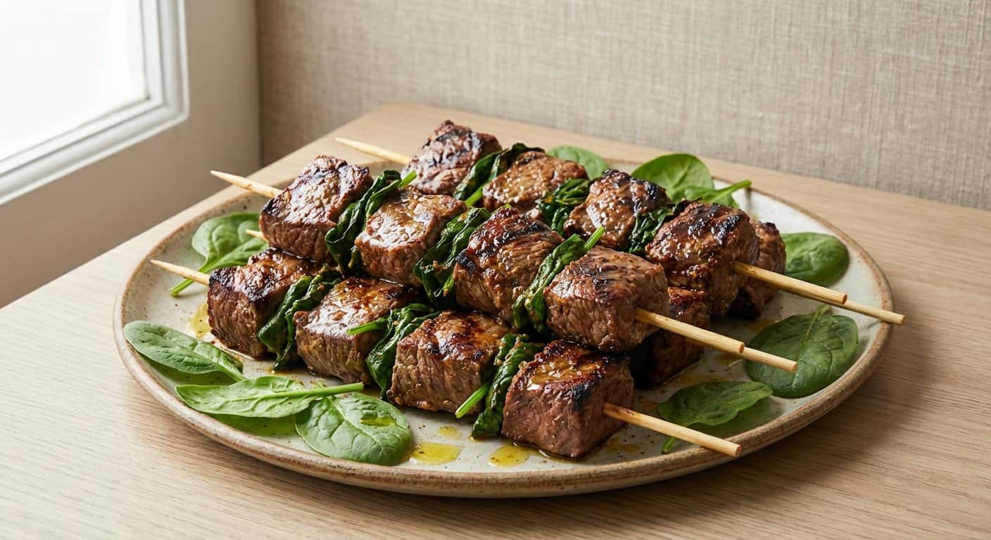 Brochetas de Ternera con Espinacas y Comino
