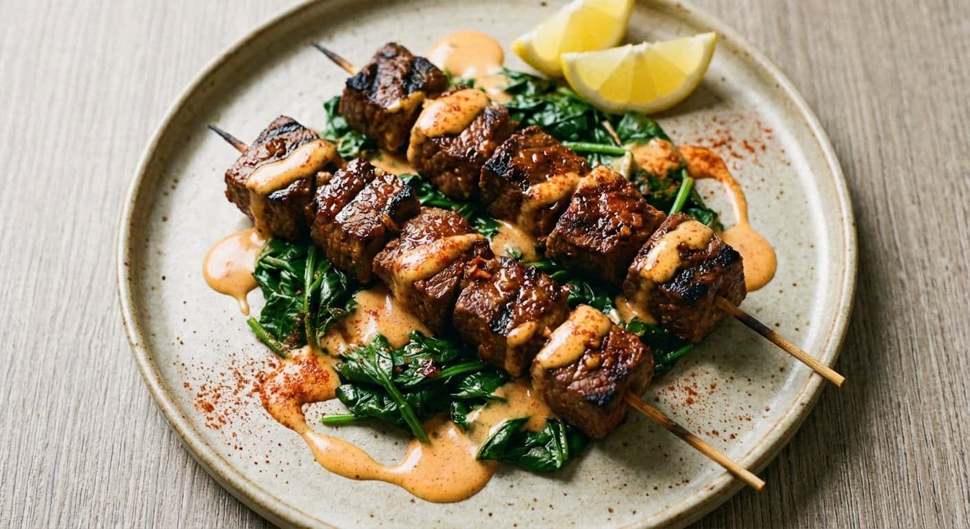 Brochetas de Ternera con Espinacas y Pimentón Dulce
