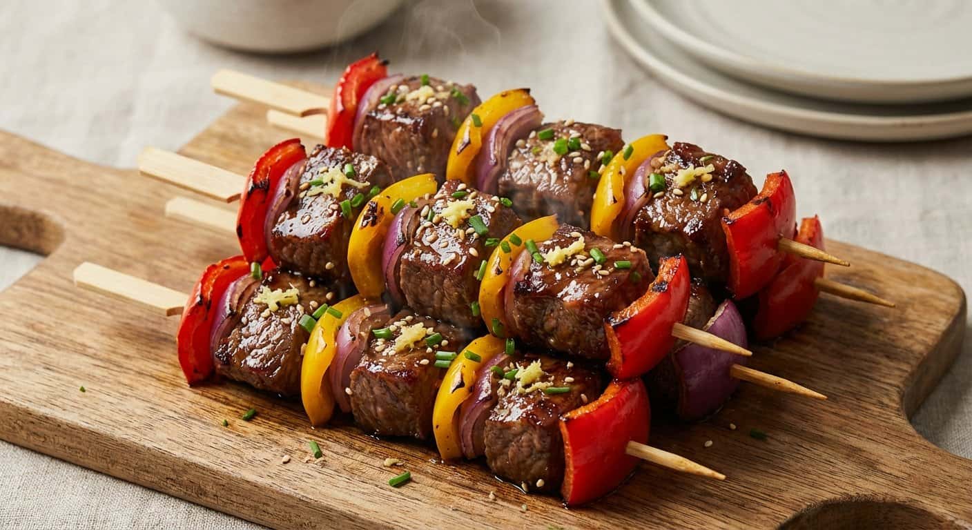 Brochetas de Ternera con Pimientos y Jengibre