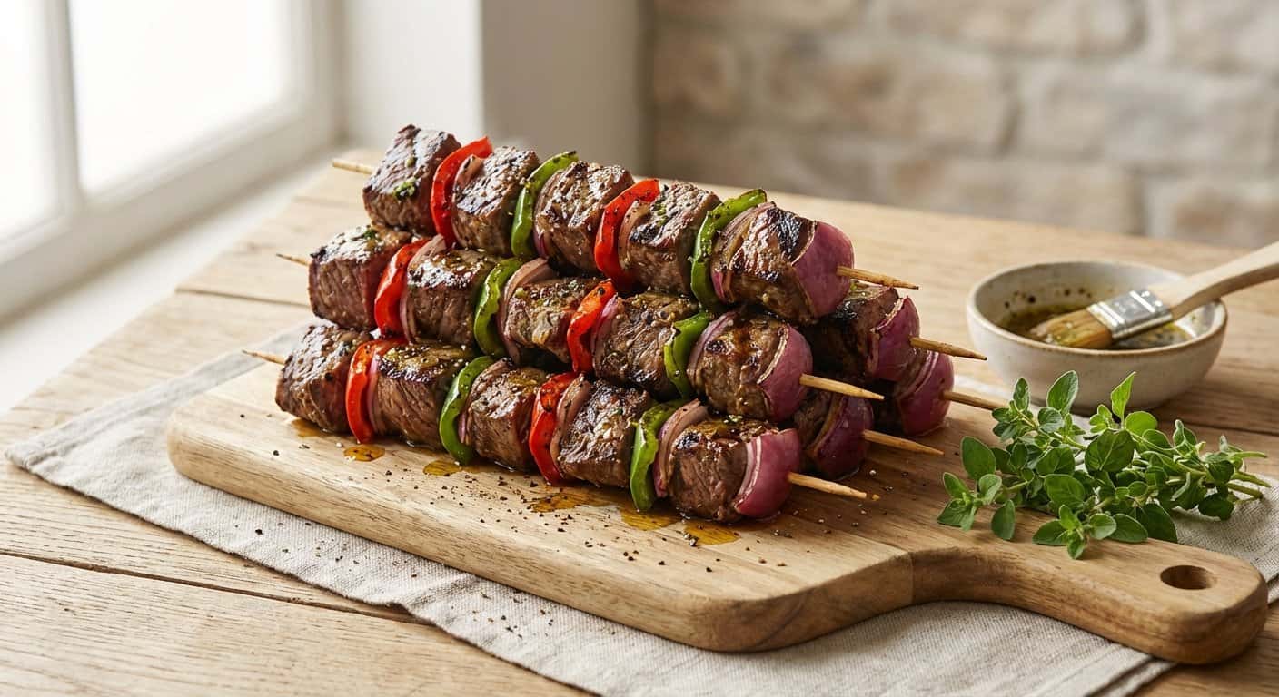 Brochetas de Ternera con Pimientos y Pimienta Negra