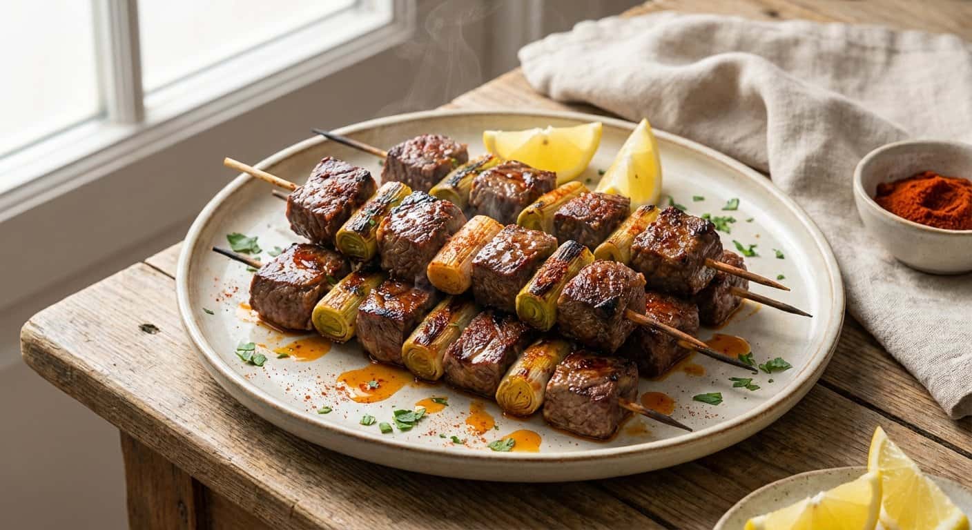 Brochetas de Ternera con Puerro y Pimentón Dulce