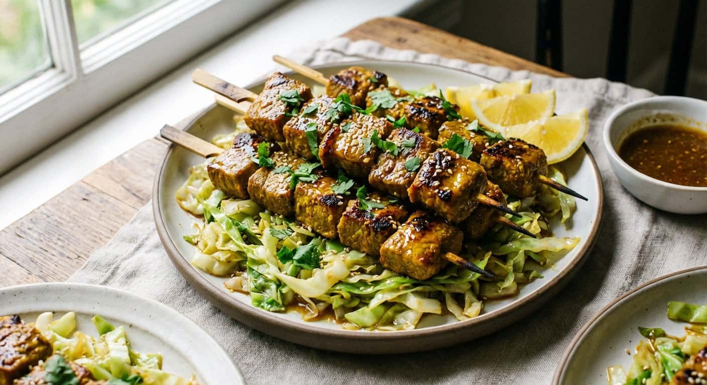 Brochetas de Ternera con Repollo y Cúrcuma