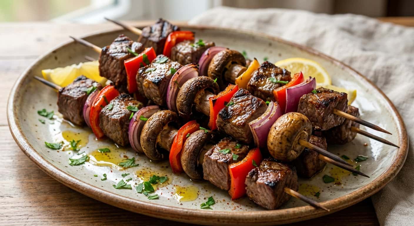 Brochetas de Ternera con Setas y Comino