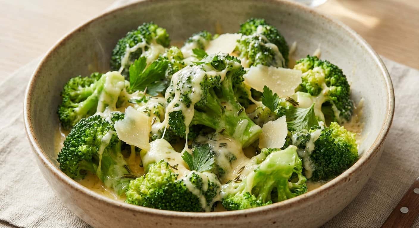 Brócoli con Mantequilla y Hierbas con Salsa de Queso