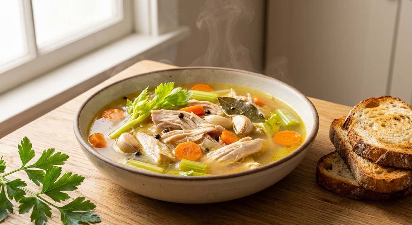 Caldo de Pollo con Apio y Especias Suaves