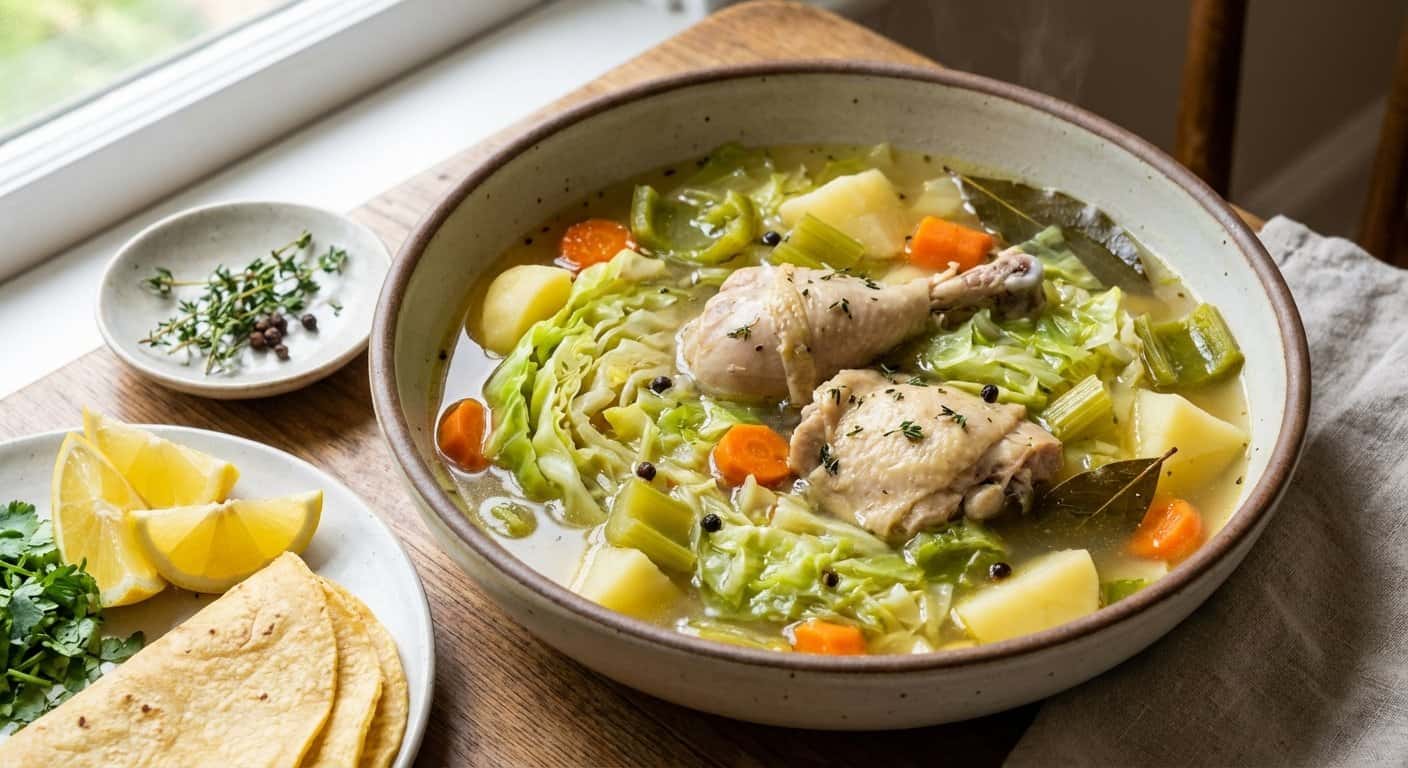 Caldo de Pollo con Repollo y Especias Suaves