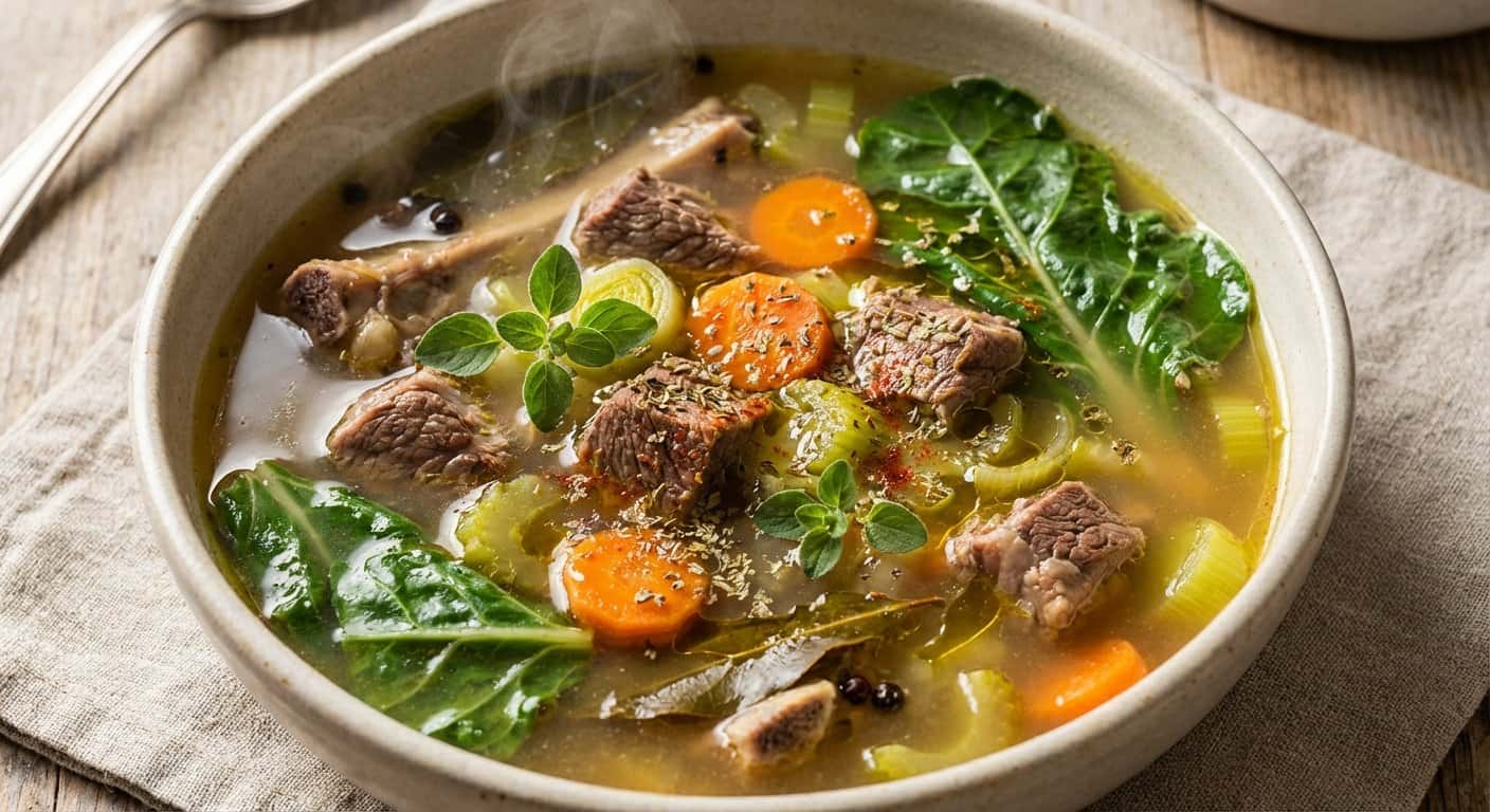 Caldo de Ternera Casero con Acelgas y Orégano