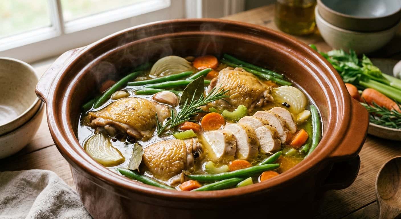 Caldo Lento de Pollo con Judías Verdes y Romero en Slow Cooker