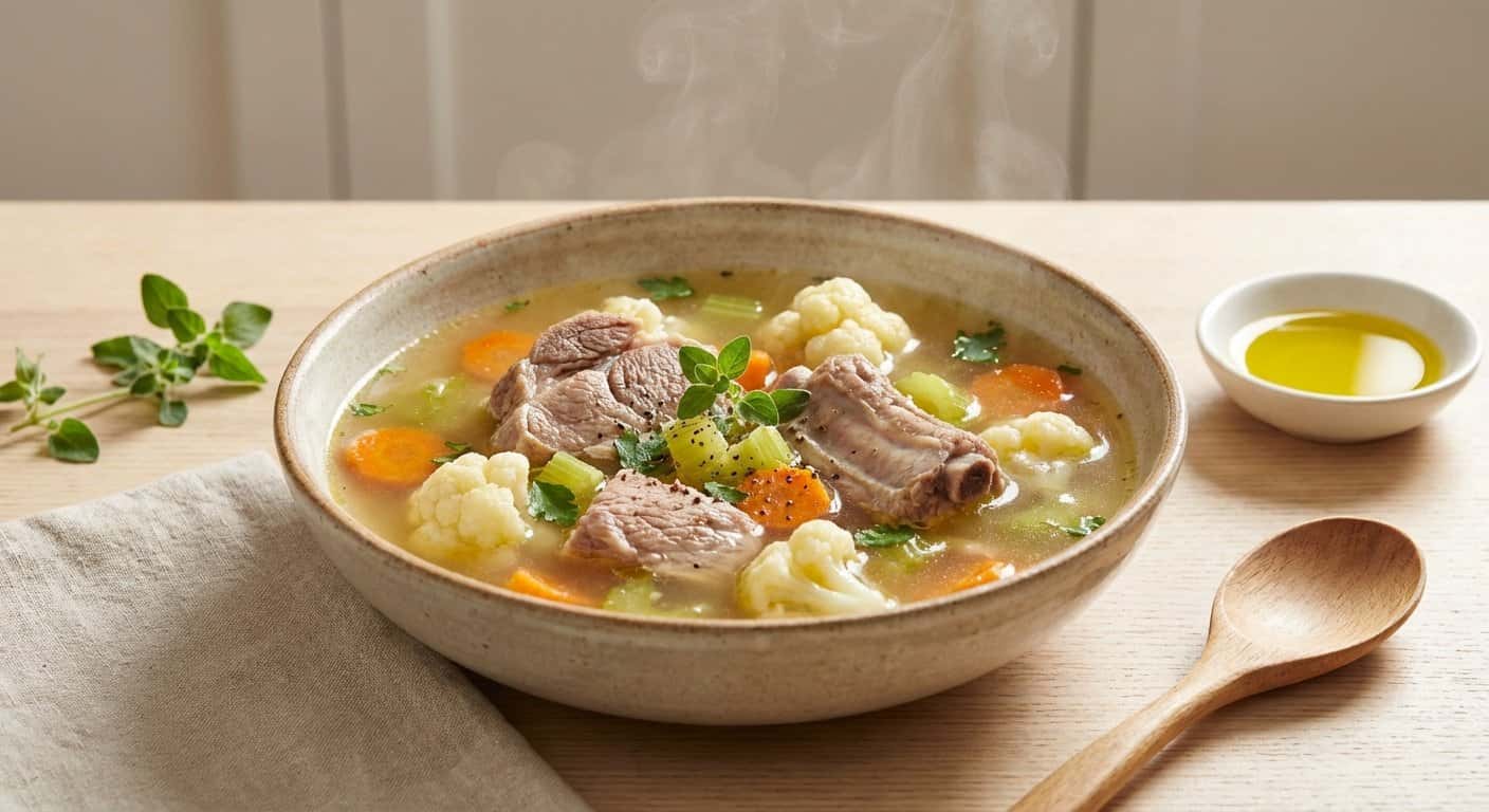 Caldo Ligero de Cerdo con Coliflor y Orégano