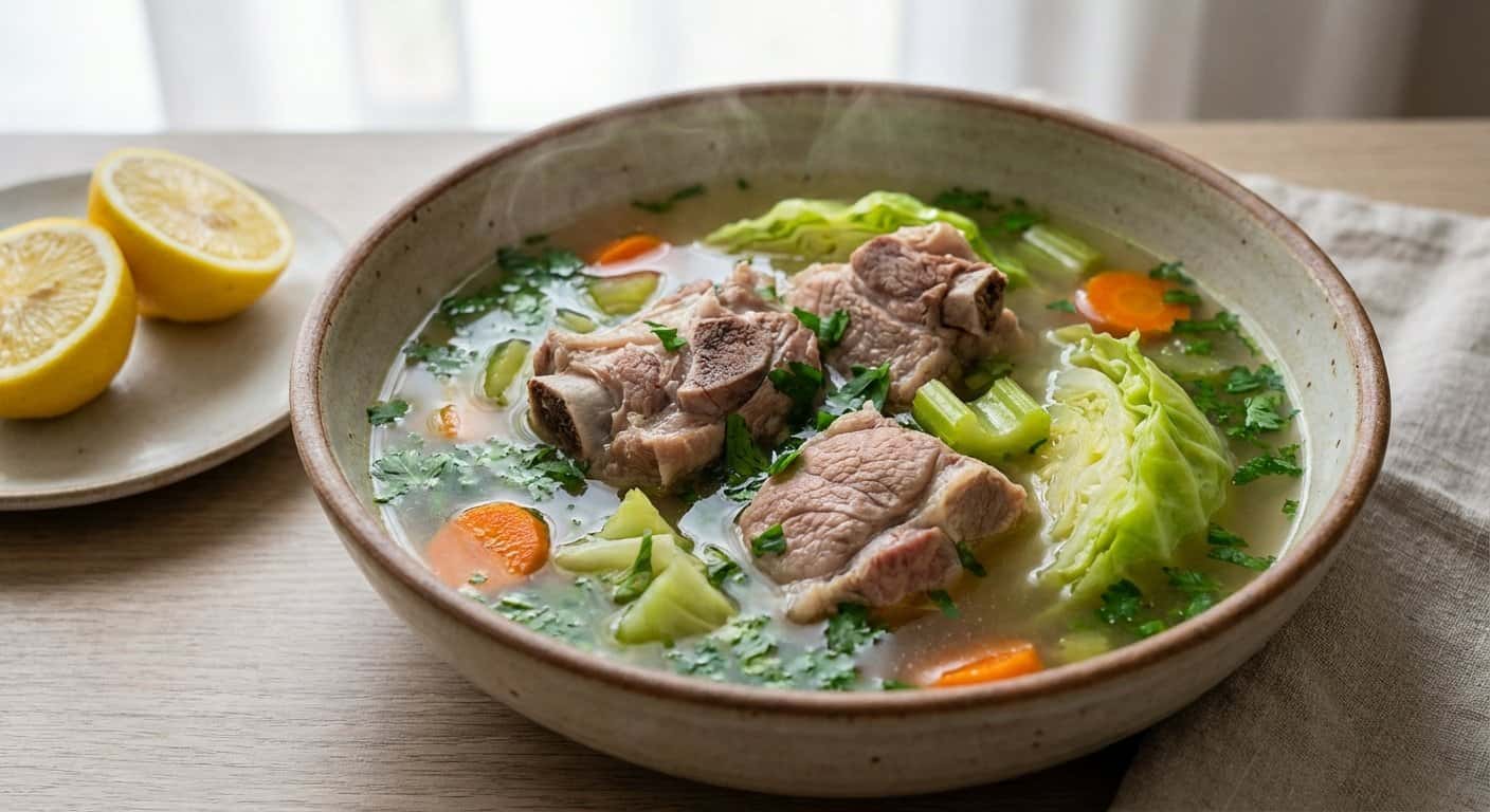 Caldo Ligero de Cerdo con Repollo y Perejil