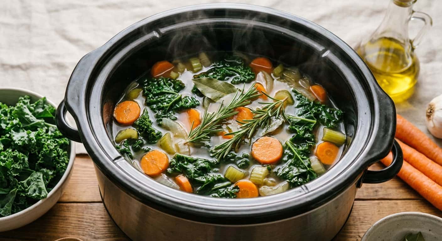 Caldo Reconfortante de Col Rizada con Romero en Slow Cooker