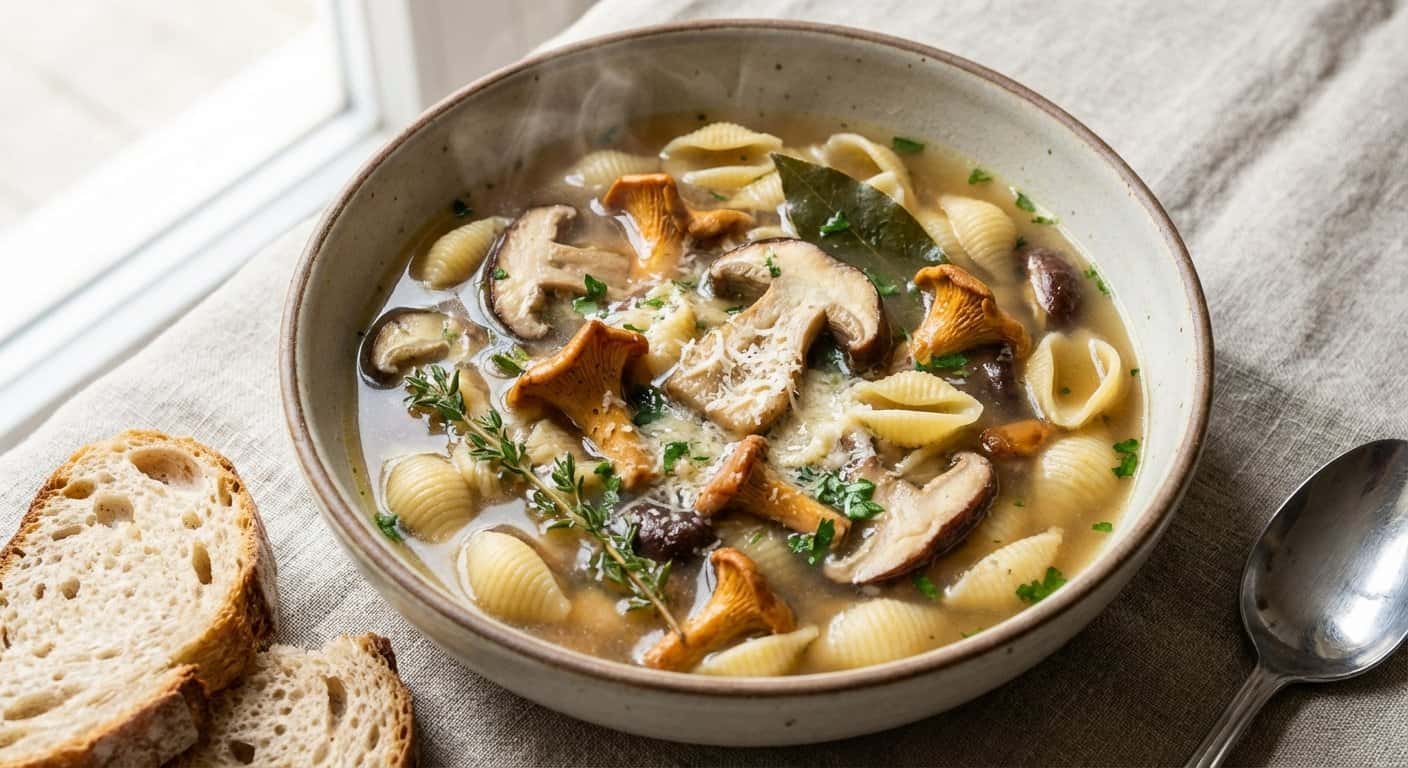 Caldo Suave con Pasta y Setas