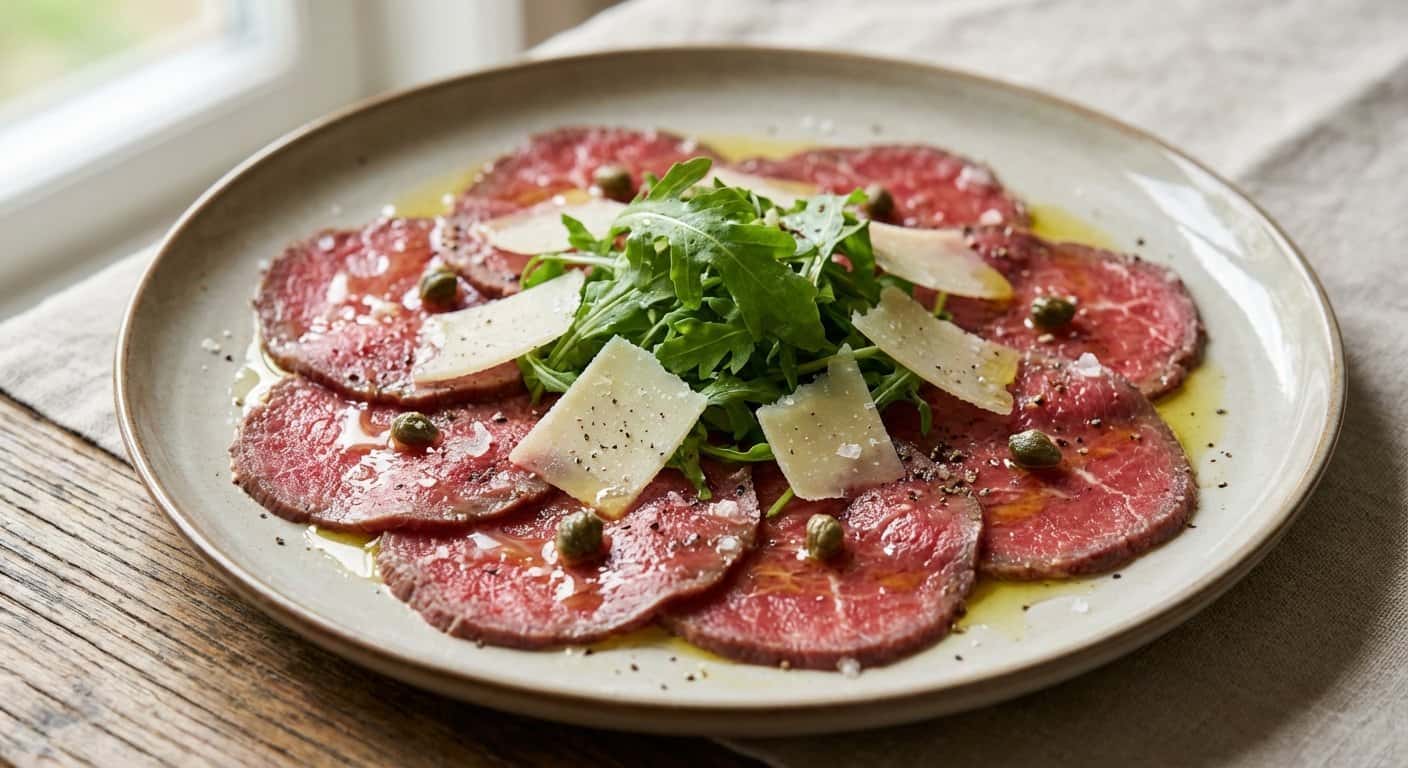 Carpaccio de Ciervo con Parmesano y Rúcula Baby