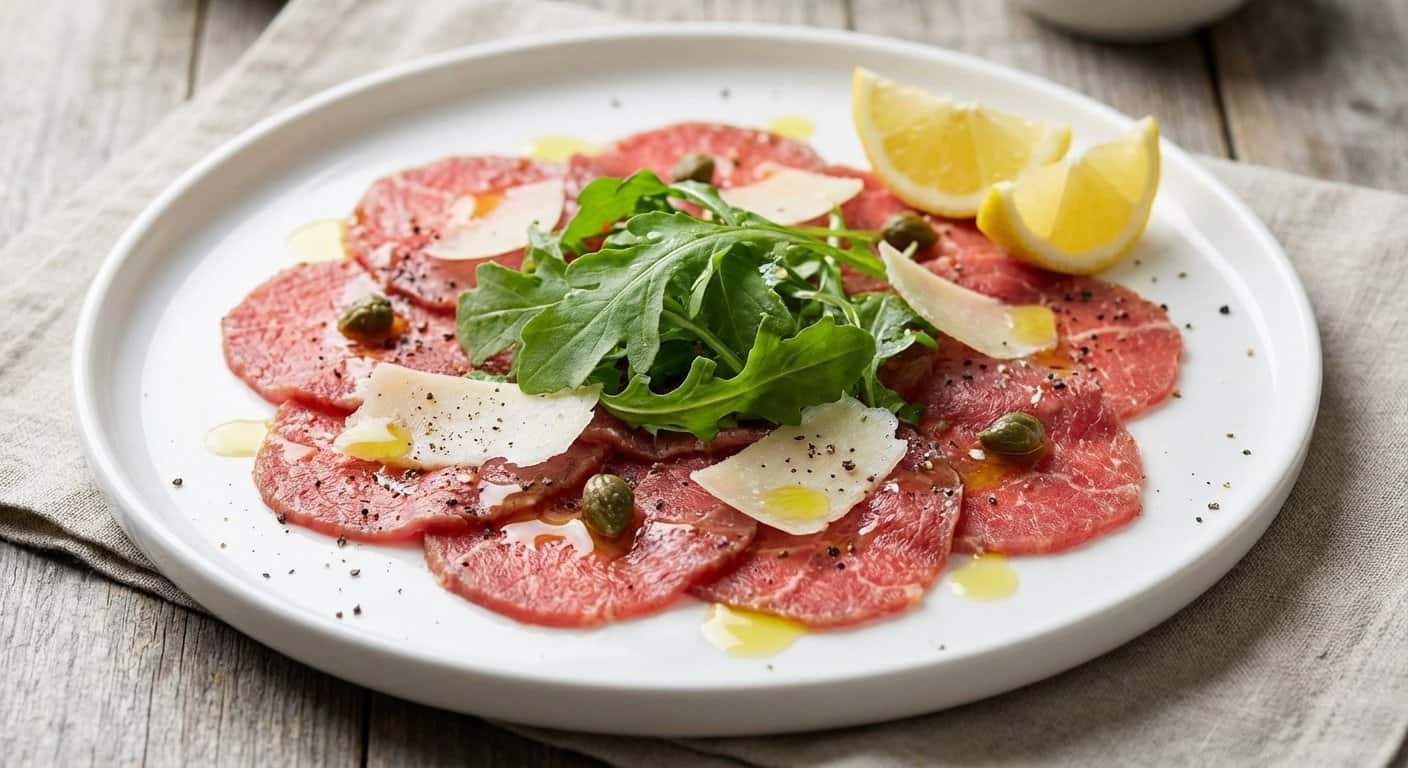 Carpaccio de Ternera con Parmesano y Rúcula Baby