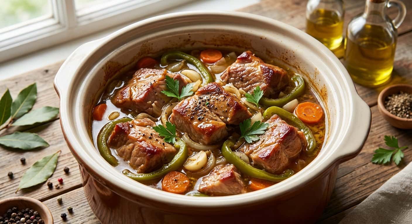 Cazuela de Cerdo con Pimiento Verde y Especias en Slow Cooker