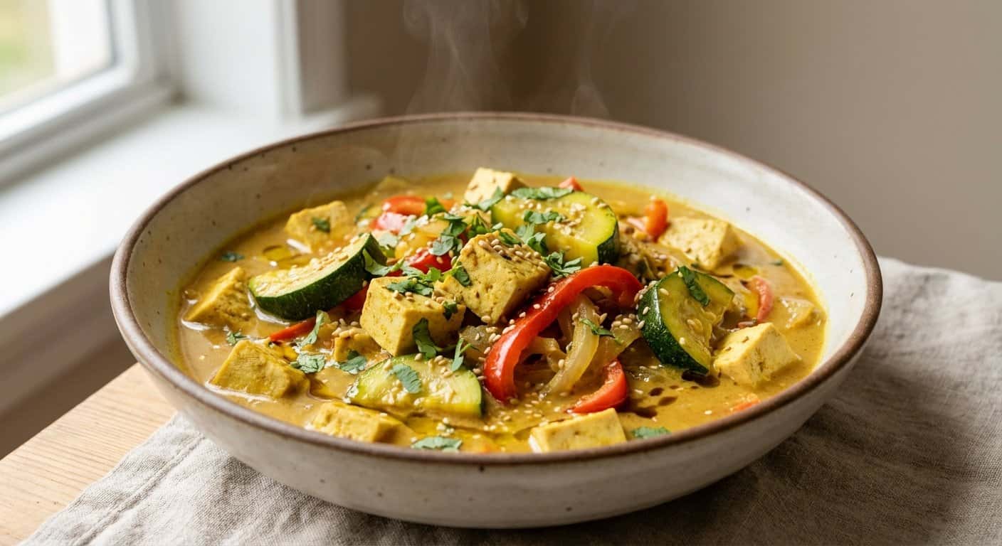 Cazuela de Tofu con Calabacín y Cúrcuma en Slow Cooker