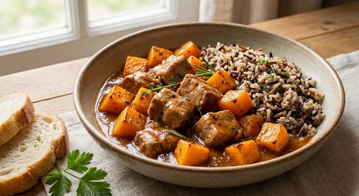 Cerdo al Casero con Calabaza y Arroz Salvaje