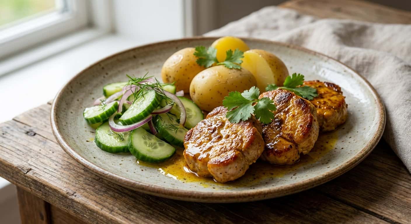 Cerdo al Marroquí Suave con Pepino y Patata Cocida