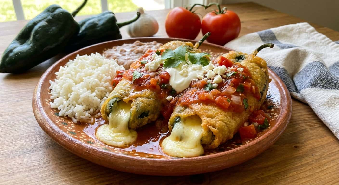Chiles Rellenos de Queso con Salsa de Tomate