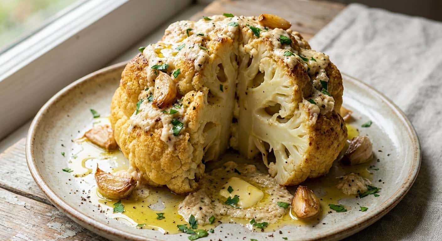 Coliflor al horno con salsa de ajo
