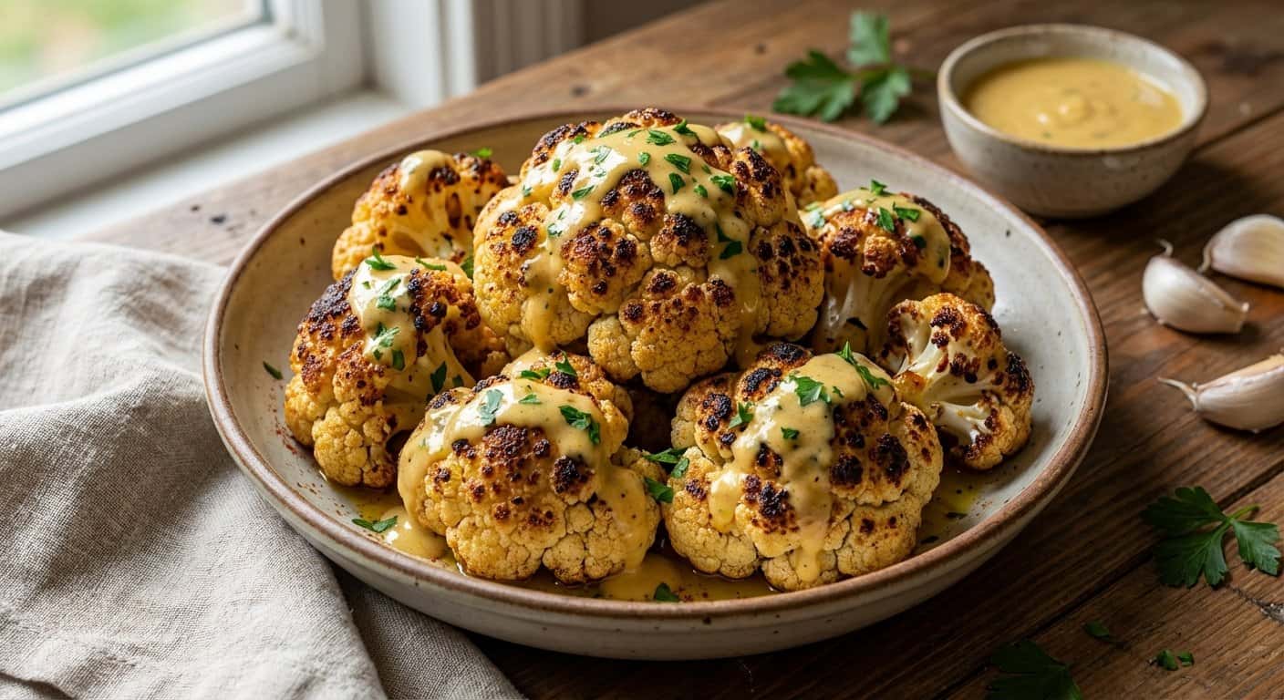 Coliflor Asada con Salsa de Ajo