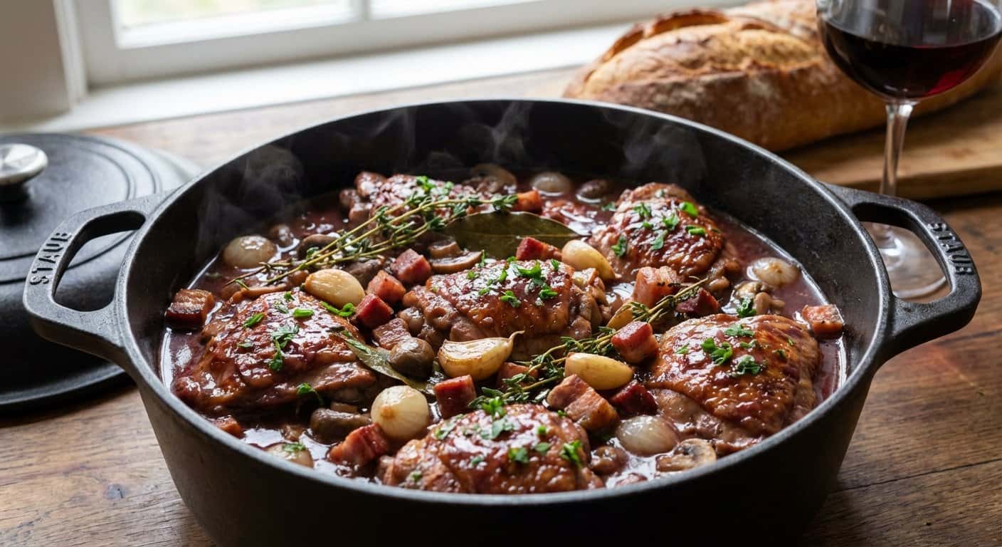 Coq au Vin Alsaciano con Ajo