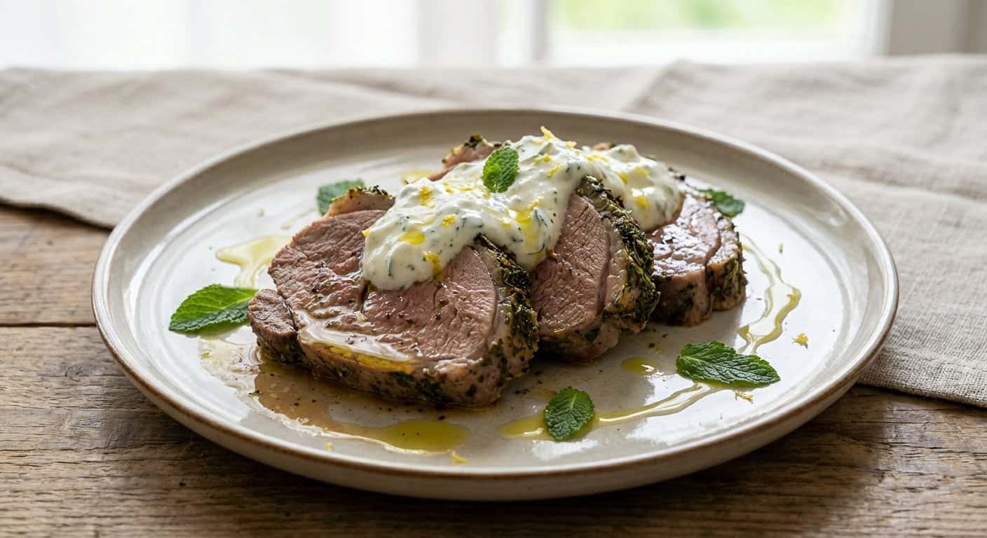 Cordero a la Menta con Crema de Yogur Griego sin Azúcar