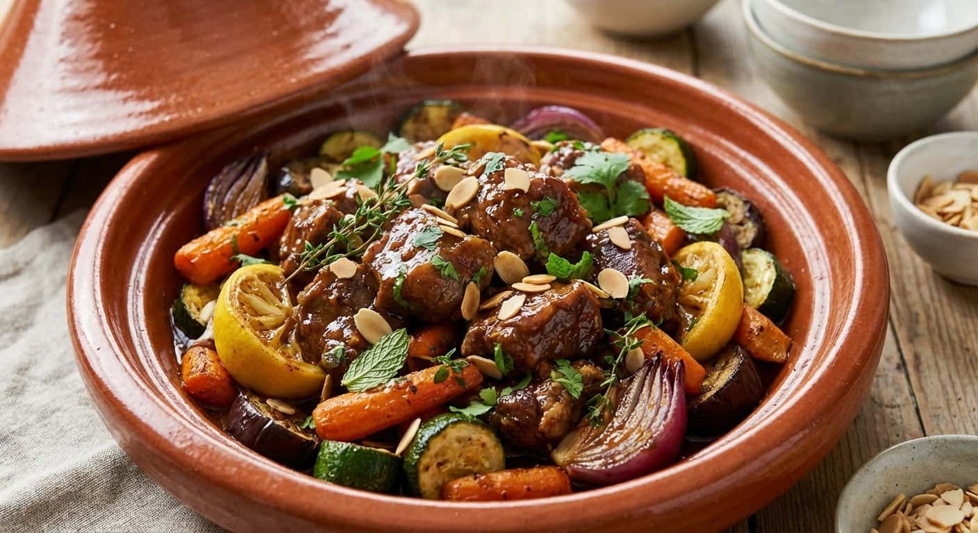 Cordero en Tajine con Verduras Asadas