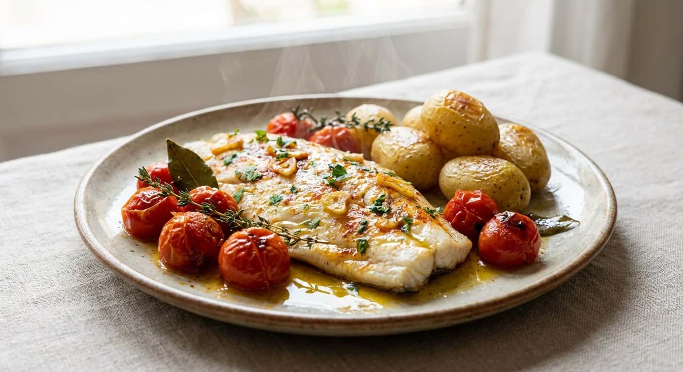 Corvina a la Bilbaína con Tomate Confitado