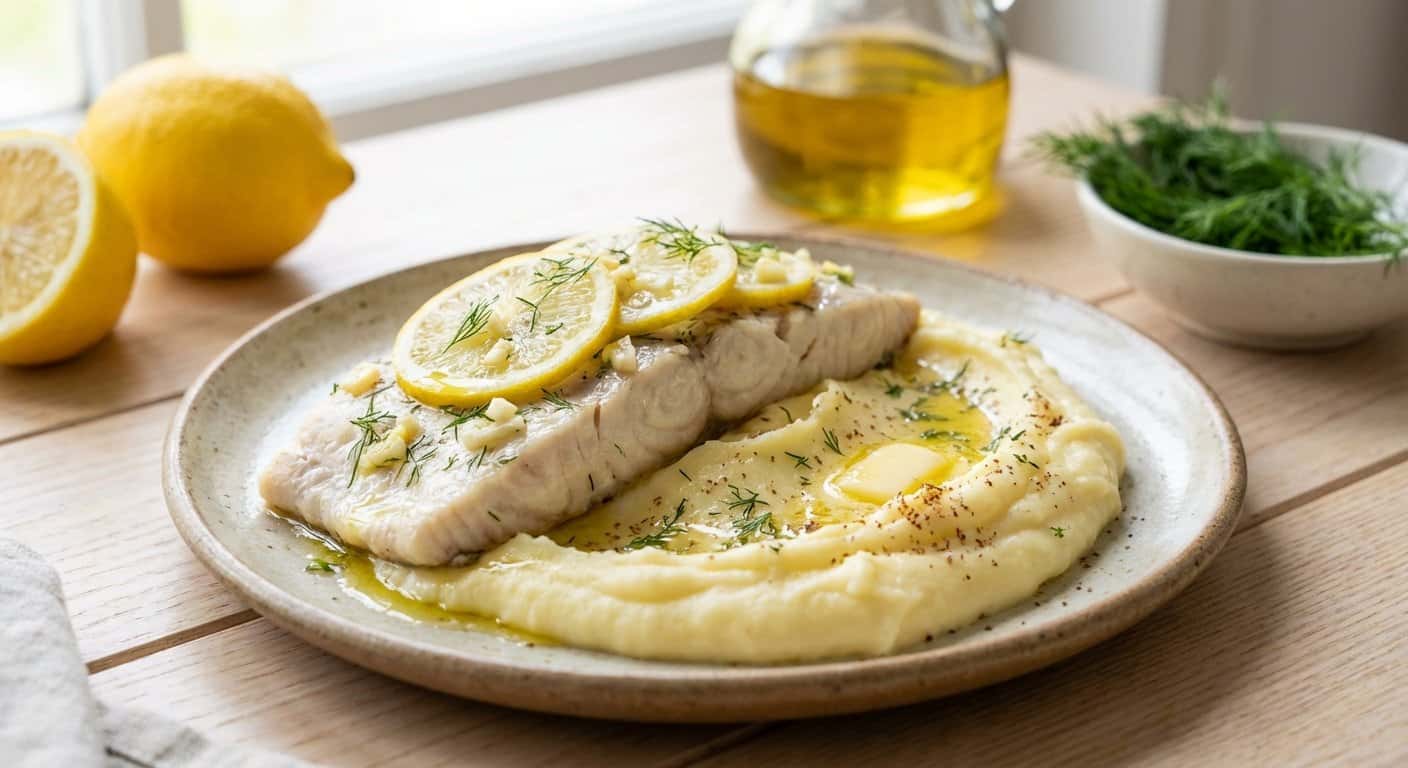 Corvina al Vapor con Puré de Patata