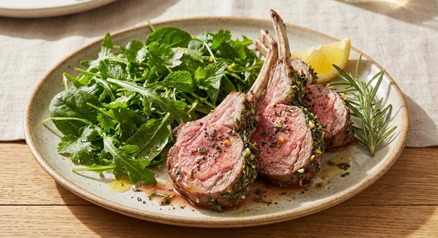 Costillar de Cordero con Hierbas y Ensalada Fresca