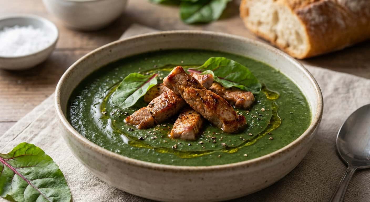 Crema de Acelgas con Tiras de Cerdo