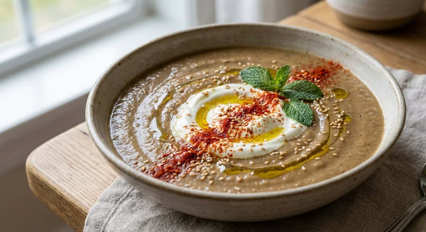 Crema de Berenjena Asada con Crema de Yogur y Pimentón