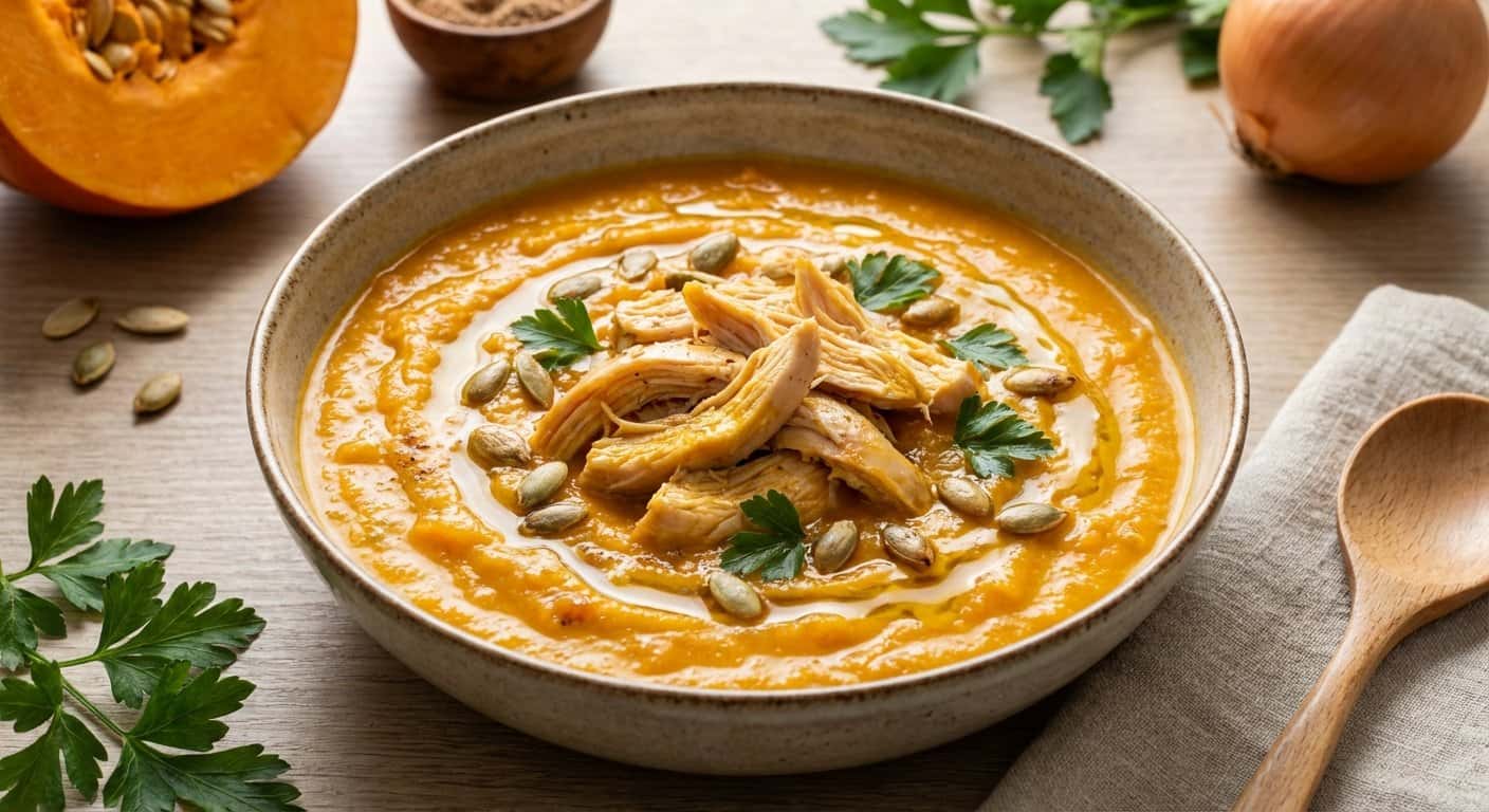 Crema de Calabaza con Pollo Desmenuzado