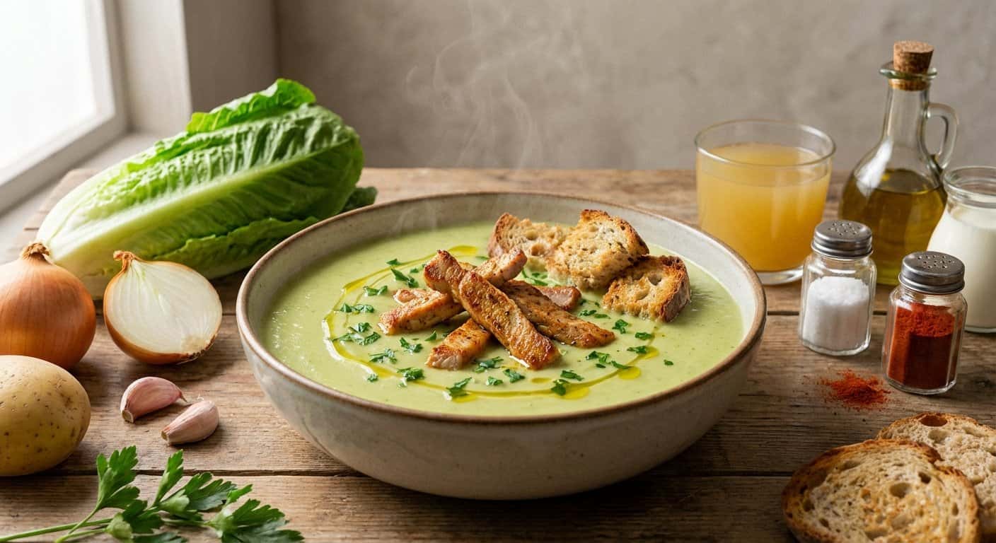 Crema de Lechuga Romana con Tiras de Cerdo