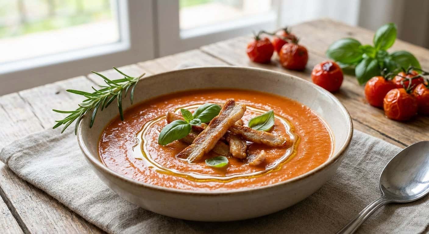 Crema de Tomate Cherry con Tiras de Cerdo