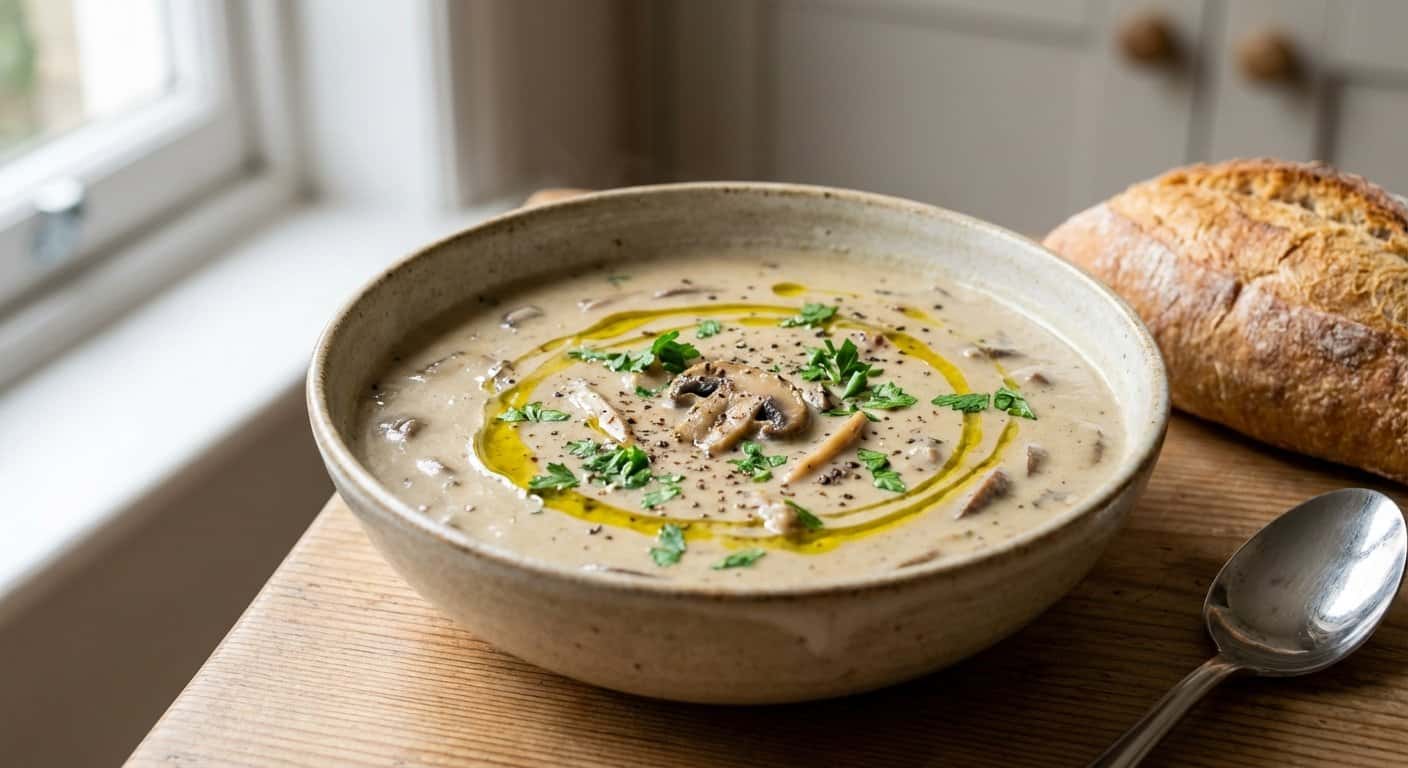 Crema lenta de champiñones con leche de coco en slow cooker