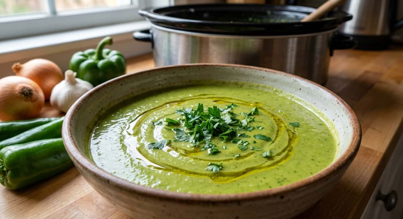 Crema Lenta de Pimiento Verde con Caldo de Pollo en Slow Cooker