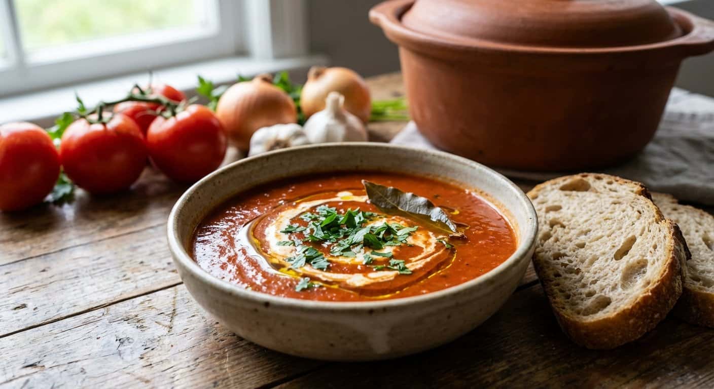 Crema Lenta de Tomate con Caldo de Pollo en Slow Cooker