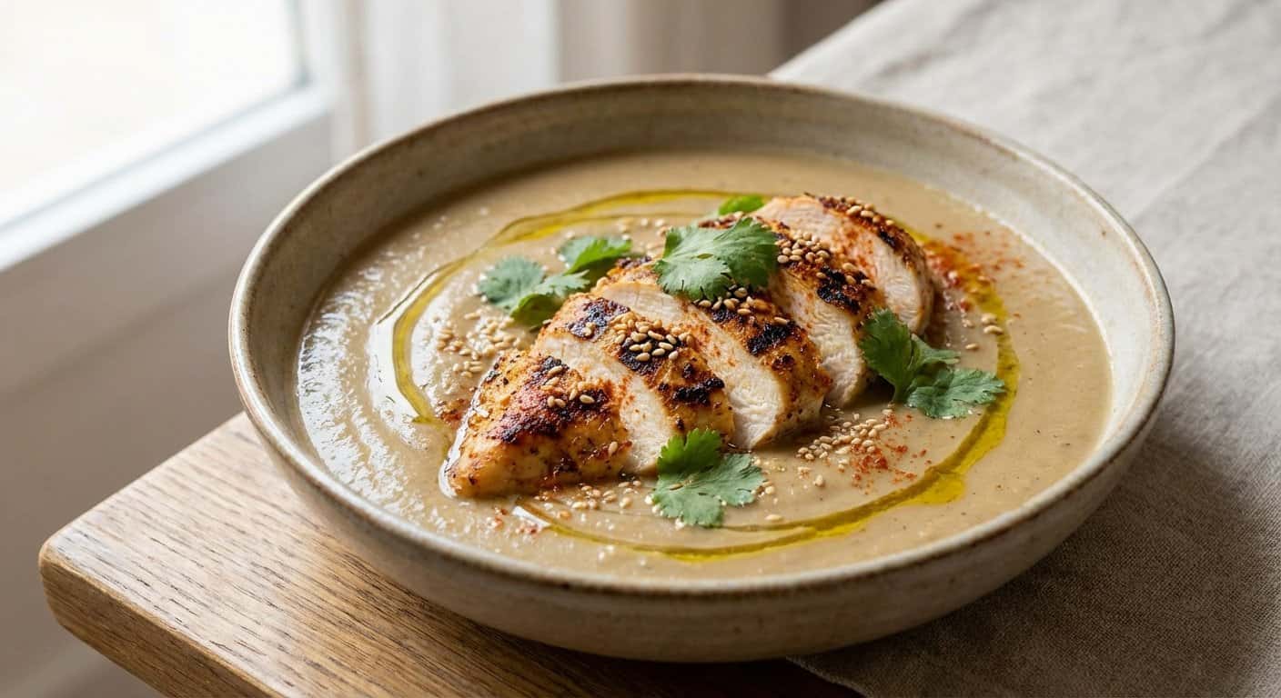 Crema Suave de Berenjena con Pollo a la Plancha