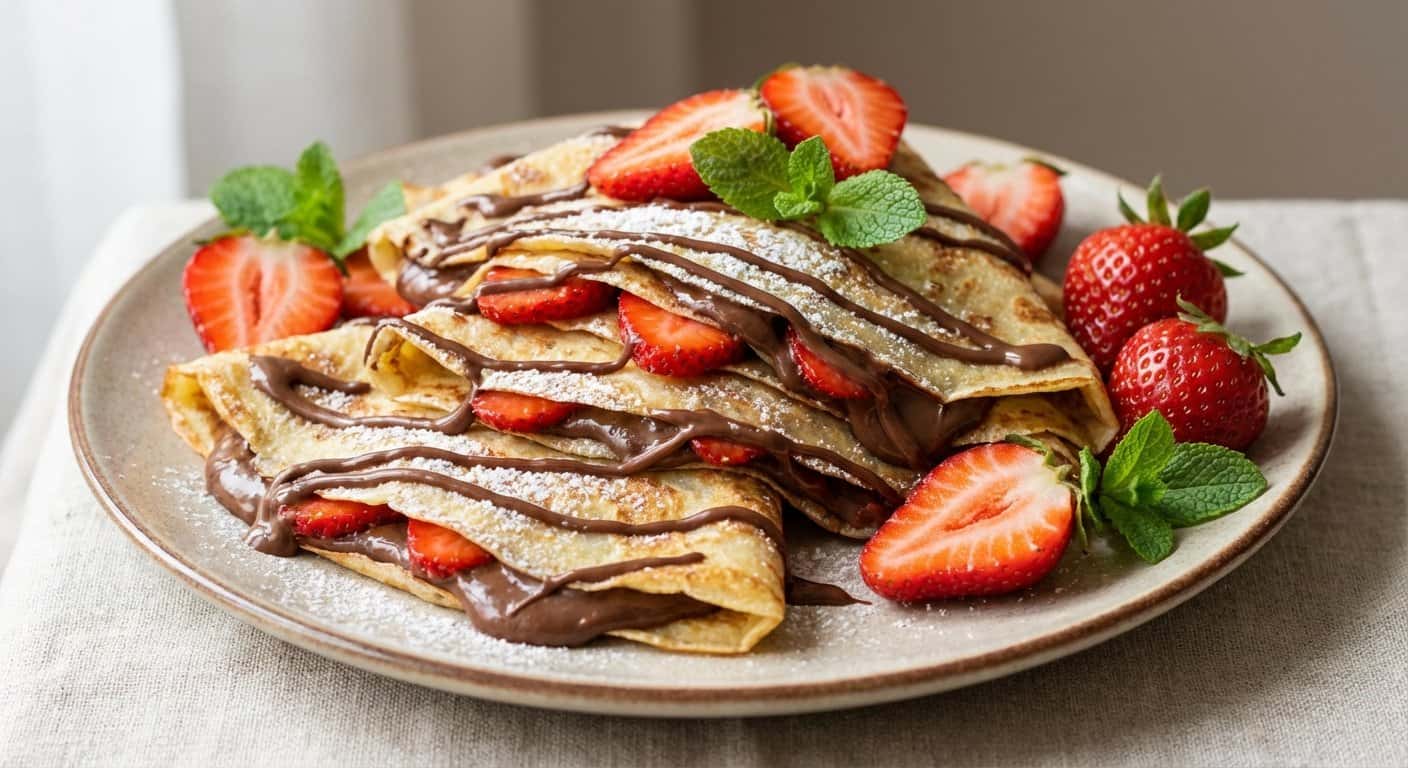 Crepes Dulces con Cacao y Fresas Frescas