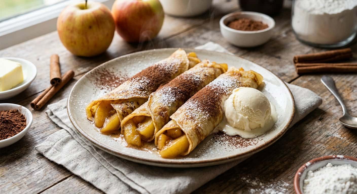 Crepes dulces con cacao y manzana