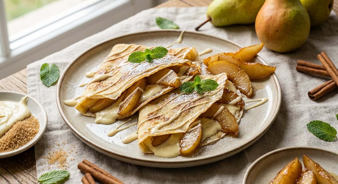 Crepes Dulces con Chocolate Blanco y Pera