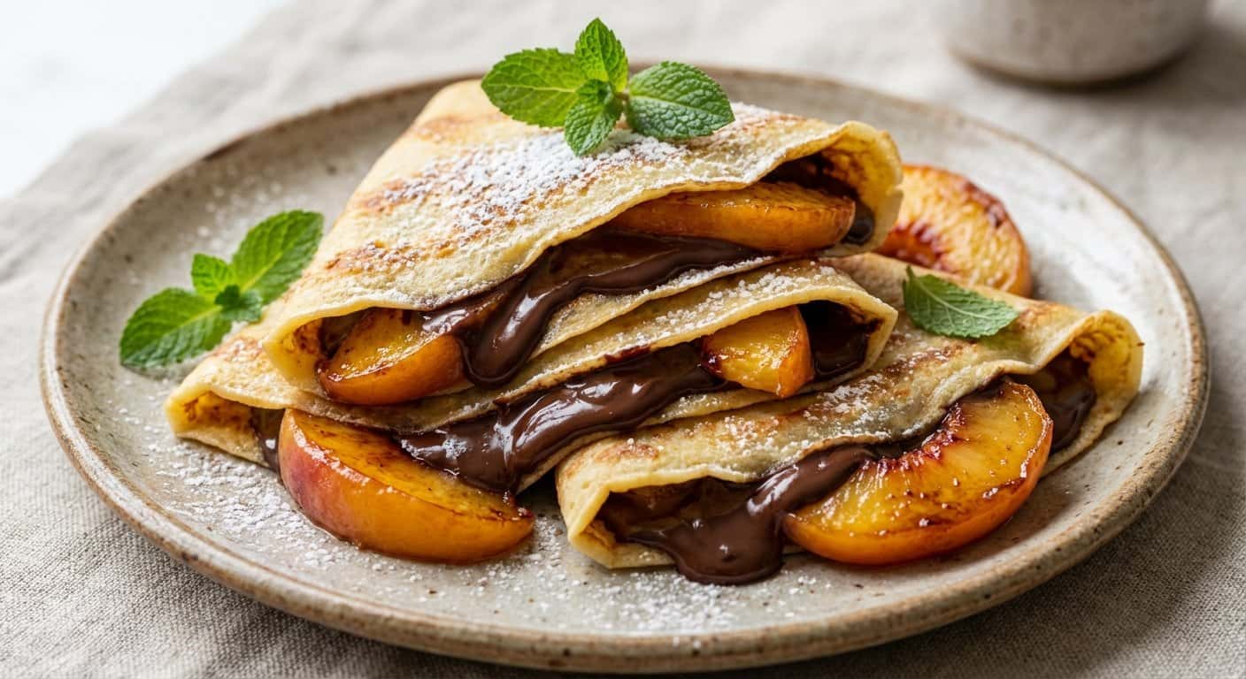 Crepes Dulces con Chocolate Negro y Melocotón