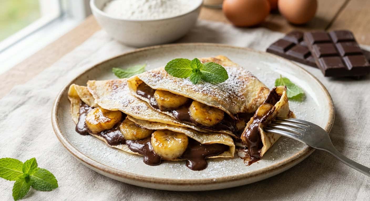 Crepes Dulces con Chocolate Negro y Plátano