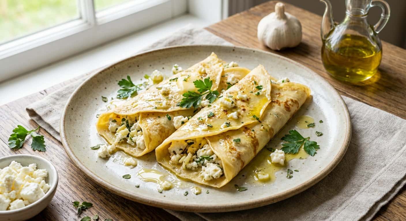 Crepes Salados con Ajo y Feta