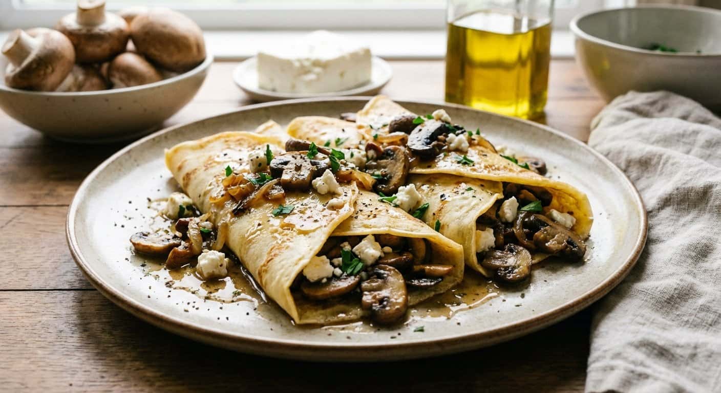 Crepes Salados con Champiñones y Feta